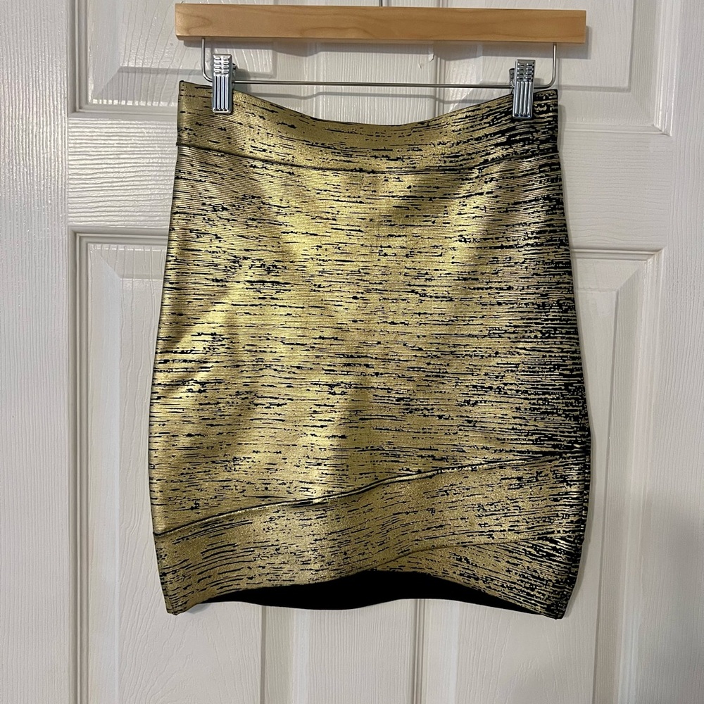 BCBG Maxazria Metallic Gold and Black Women's Size Medium Skirt